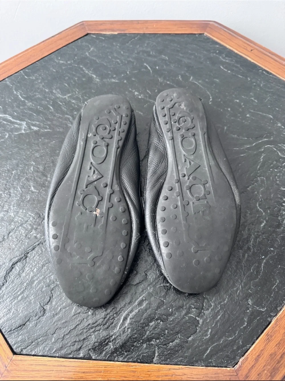 Coach Black Pebbled Leather Penny Loafers with Silver Plaque
